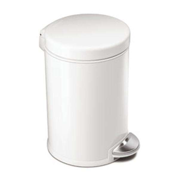 Can Trash Plastic 1.2gal Step-On Pedal Flat Lid White Round Each